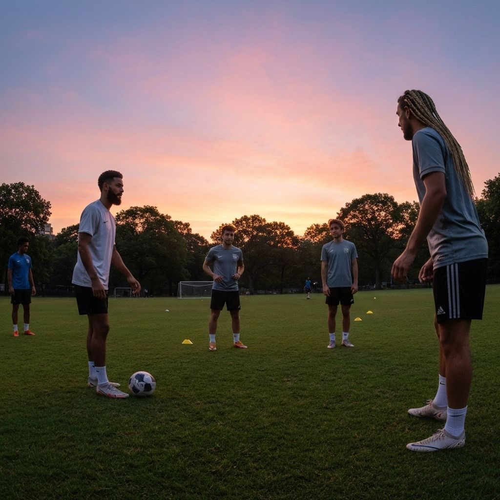 NYC players gathering for a NextGoal pick-up match at sunrise